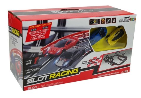 Tor Wyścigowy z Samochodzikami 2 Autka 1420 cm Turbo 1:43 Kontrolery LEAN Toys Tor Wyścigowy z Samochodzikami 2 Autka 1420 cm Turbo 1:43 Kontrolery LEAN Toys