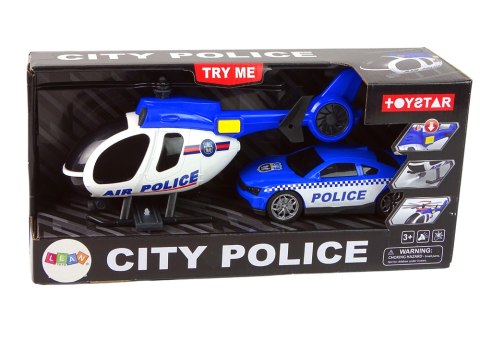 Zestaw Pojazdów Helikopter Auto Policja Dźwięk Niebieskie LEAN Toys Zestaw Pojazdów Helikopter Auto Policja Dźwięk Niebieskie LEAN Toys