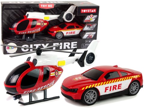 Zestaw Pojazdów Helikopter Auto Straż Pożarna Dźwięk Czerwone LEAN Toys Zestaw Pojazdów Helikopter Auto Straż Pożarna Dźwięk Czerwone LEAN Toys