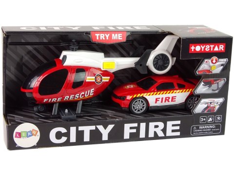 Zestaw Pojazdów Helikopter Auto Straż Pożarna Dźwięk Czerwone LEAN Toys Zestaw Pojazdów Helikopter Auto Straż Pożarna Dźwięk Czerwone LEAN Toys