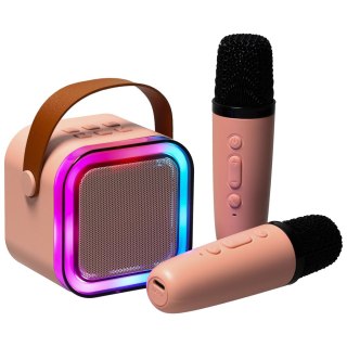 Zestaw do karaoke 2 mikrofony + głośnik przenośny BLUETOOTH USB LED różowy Kik Sp. z o. o. Sp. k.