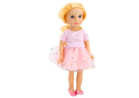 Lalka W Sukience Z Tiulem Różowa Blond Włosy 18' Lalka W Sukience Z Tiulem Różowa Blond Włosy 18'