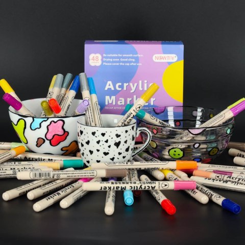 Markery akrylowe do tkanin kamieni pisaki flamastry mazaki wodoodporne DIY 48 szt. Kik Sp. z o. o. Sp. k.