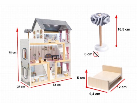 Domek dla lalek drewniany MDF mebelki 78cm czarny LED Kik Sp. z o. o. Sp. k.