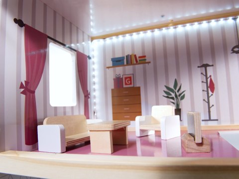 Domek dla lalek drewniany MDF mebelki 78cm czarny LED Kik Sp. z o. o. Sp. k.