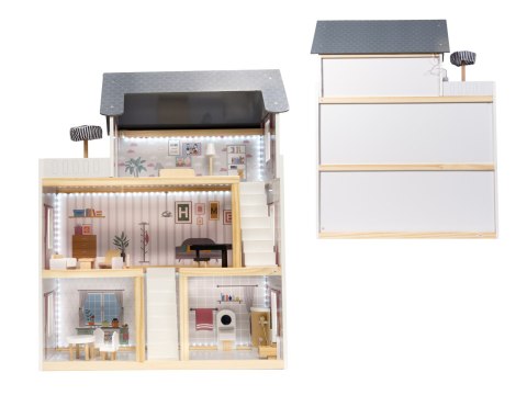 Domek dla lalek drewniany MDF mebelki 78cm czarny LED Kik Sp. z o. o. Sp. k.