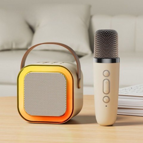 Zestaw Karaoke Głośnik Mikrofon Bezprzewodowy K12 RGB Bluetooth Beżowy