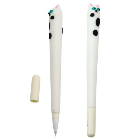 Długopis Żelowy Kot Niebieski Tusz Zatyczka Łatki Biały 16,5cm Długopis Żelowy Kot Niebieski Tusz Zatyczka Łatki Biały 16,5cm