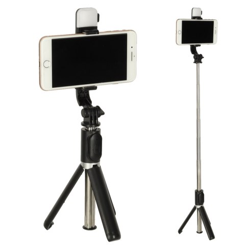 Kijek do selfie lampka LED statyw tripod czarny Kijek do selfie lampka LED statyw tripod czarny