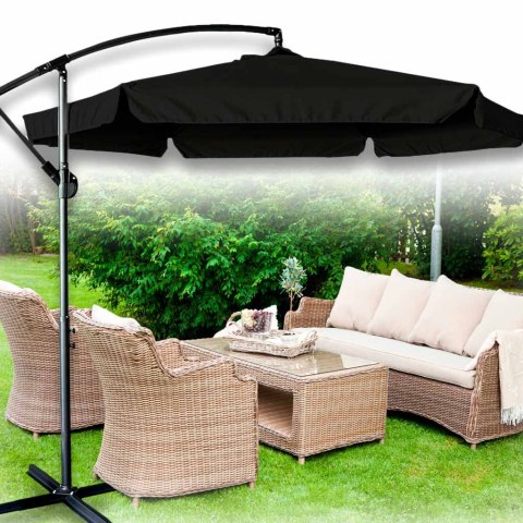Parasol ogrodowy duży składany z wysięgnikiem 290cm czarny Kik Sp. z o. o. Sp. k. Parasol ogrodowy duży składany z wysięgnikiem 290cm czarny Kik Sp. z o. o. Sp. k.