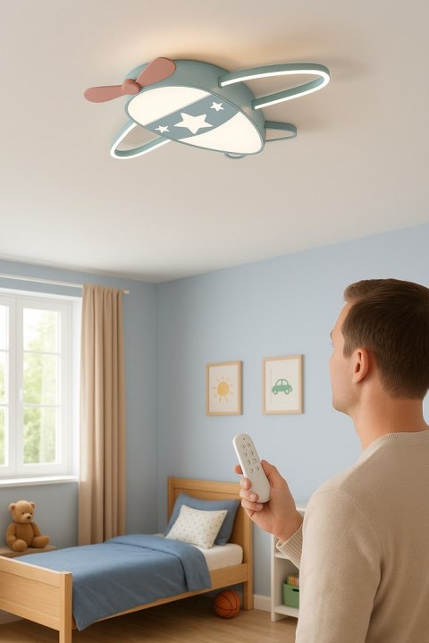 Lampa LED sufitowa plafon do pokoju dziecięcego ściemniana LUMELA + pilot samolot Kik Sp. z o. o. Sp. k. Lampa LED sufitowa plafon do pokoju dziecięcego ściemniana LUMELA + pilot samolot Kik Sp. z o. o. Sp. k.