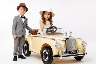 Mercedes 300S dla dzieci – Beżowy Samochód na Akumulator | Retro Auto z Licencją