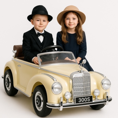 Mercedes 300S dla dzieci – Beżowy Samochód na Akumulator | Retro Auto z Licencją
