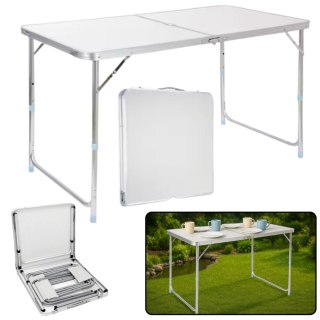 Stół Turystyczny Kempingowy Składany Regulowany Aluminiowy Biały 120x60cm