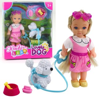 Zestaw Mini Laleczka Z Pieskiem Na Smyczy Miska Z Kością