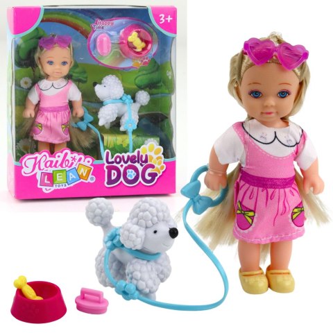 Zestaw Mini Laleczka Z Pieskiem Na Smyczy Miska Z Kością Zestaw Mini Laleczka Z Pieskiem Na Smyczy Miska Z Kością