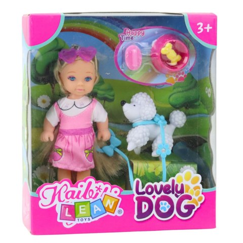 Zestaw Mini Laleczka Z Pieskiem Na Smyczy Miska Z Kością Zestaw Mini Laleczka Z Pieskiem Na Smyczy Miska Z Kością