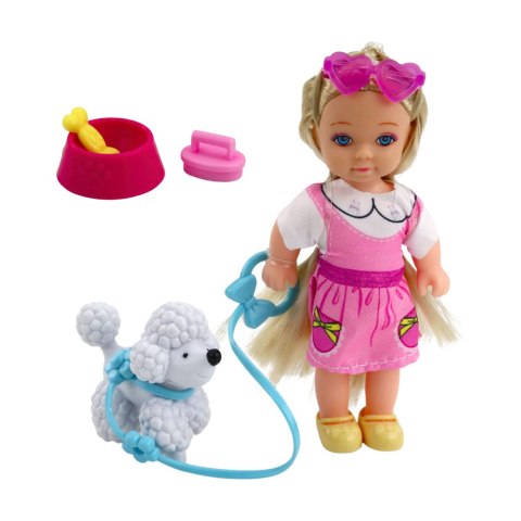 Zestaw Mini Laleczka Z Pieskiem Na Smyczy Miska Z Kością Zestaw Mini Laleczka Z Pieskiem Na Smyczy Miska Z Kością