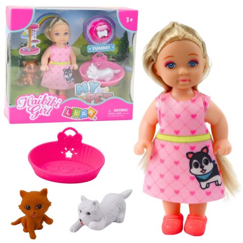 Zestaw Mini Laleczka Z Pieskiem i Kotkiem Legowisko Miska Z Jedzeniem Zestaw Mini Laleczka Z Pieskiem i Kotkiem Legowisko Miska Z Jedzeniem