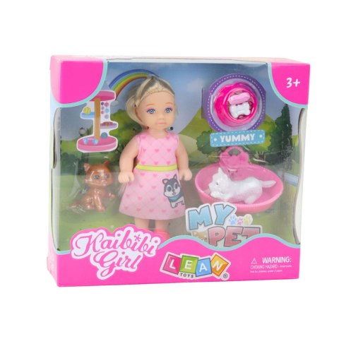 Zestaw Mini Laleczka Z Pieskiem i Kotkiem Legowisko Miska Z Jedzeniem Zestaw Mini Laleczka Z Pieskiem i Kotkiem Legowisko Miska Z Jedzeniem