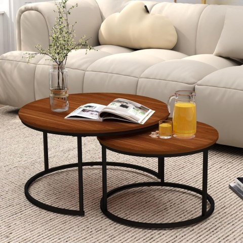 Zestaw Okrągłe Stoliki Kawowe 2w1 Vintage Naturalne Drewno 60x45cm 40x40cm Zestaw Okrągłe Stoliki Kawowe 2w1 Vintage Naturalne Drewno 60x45cm 40x40cm