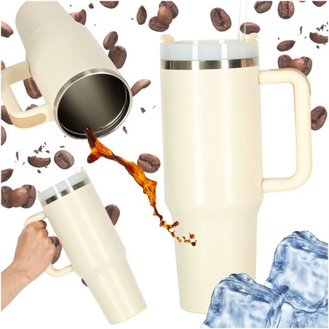 Kubek termiczny ze słomką i uchwytem termos 1200ml kremowy Kik Sp. z o. o. Sp. k. Kubek termiczny ze słomką i uchwytem termos 1200ml kremowy Kik Sp. z o. o. Sp. k.