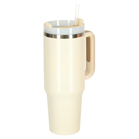 Kubek termiczny ze słomką i uchwytem termos 1200ml kremowy Kik Sp. z o. o. Sp. k. Kubek termiczny ze słomką i uchwytem termos 1200ml kremowy Kik Sp. z o. o. Sp. k.