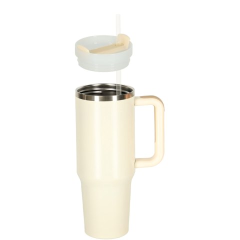 Kubek termiczny ze słomką i uchwytem termos 1200ml kremowy Kik Sp. z o. o. Sp. k. Kubek termiczny ze słomką i uchwytem termos 1200ml kremowy Kik Sp. z o. o. Sp. k.