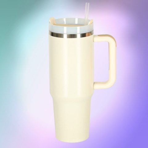 Kubek termiczny ze słomką i uchwytem termos 1200ml kremowy Kik Sp. z o. o. Sp. k. Kubek termiczny ze słomką i uchwytem termos 1200ml kremowy Kik Sp. z o. o. Sp. k.