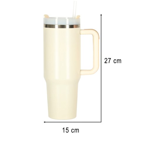 Kubek termiczny ze słomką i uchwytem termos 1200ml kremowy Kik Sp. z o. o. Sp. k. Kubek termiczny ze słomką i uchwytem termos 1200ml kremowy Kik Sp. z o. o. Sp. k.