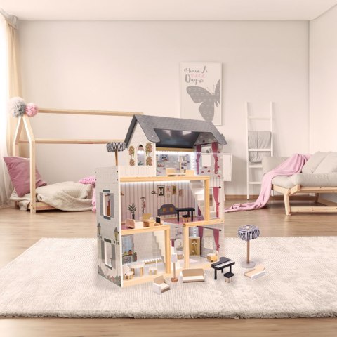 Domek dla lalek drewniany MDF mebelki 78cm czarny LED Kik Sp. z o. o. Sp. k.