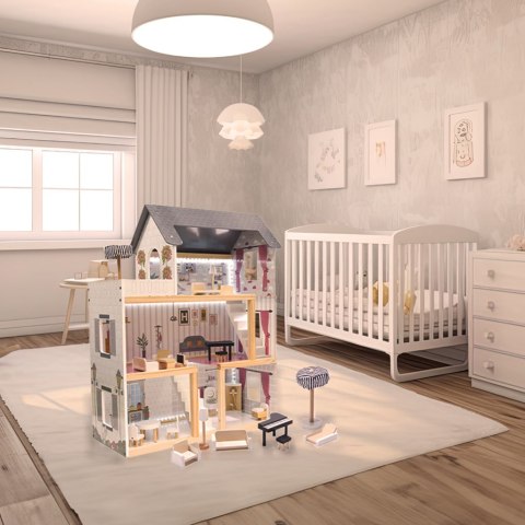 Domek dla lalek drewniany MDF mebelki 78cm czarny LED Kik Sp. z o. o. Sp. k.