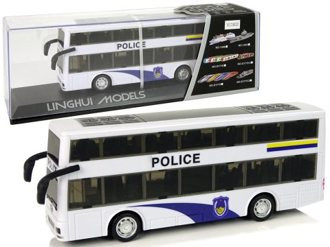 Autobus Policyjny Dwupiętrowy Biały z Naciągiem Dźwięk Autobus Policyjny Dwupiętrowy Biały z Naciągiem Dźwięk